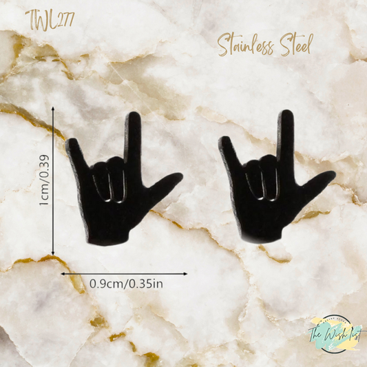 Stainless Steel Hand Gesture Shaped Stud Earrings - Black