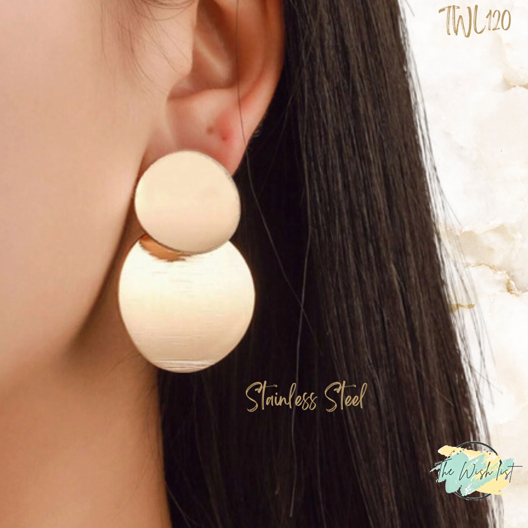 Classic Round Golden Drop Earrings- Stainless Steel