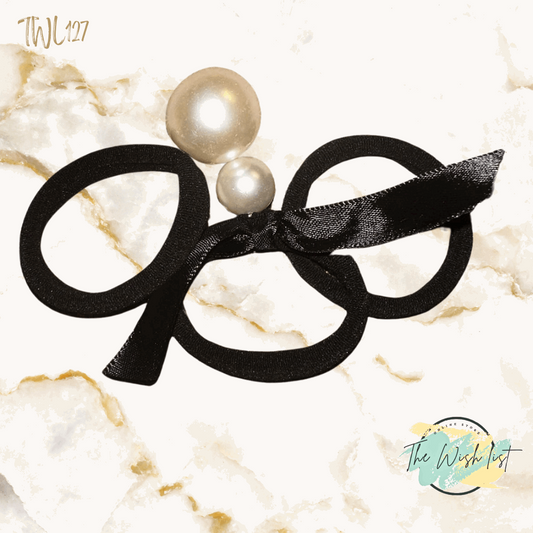 2Pcs / 3Pcs Simplicity Pearl Beaded Hair Ties, Black, With 2.24'' Premium Pu Ladder, Elastic & Durable, Adult Hair Accessories
