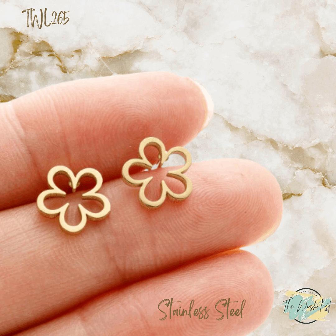 Flower Stainless Steel Stud earrings- Black, Rose gold, Gold, Silver