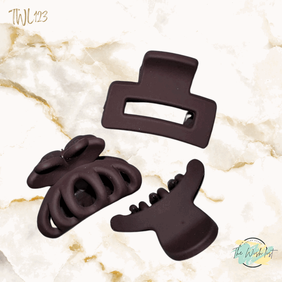 3Pce Solid Matte hair claw, Flower Claw, Plastic small claw