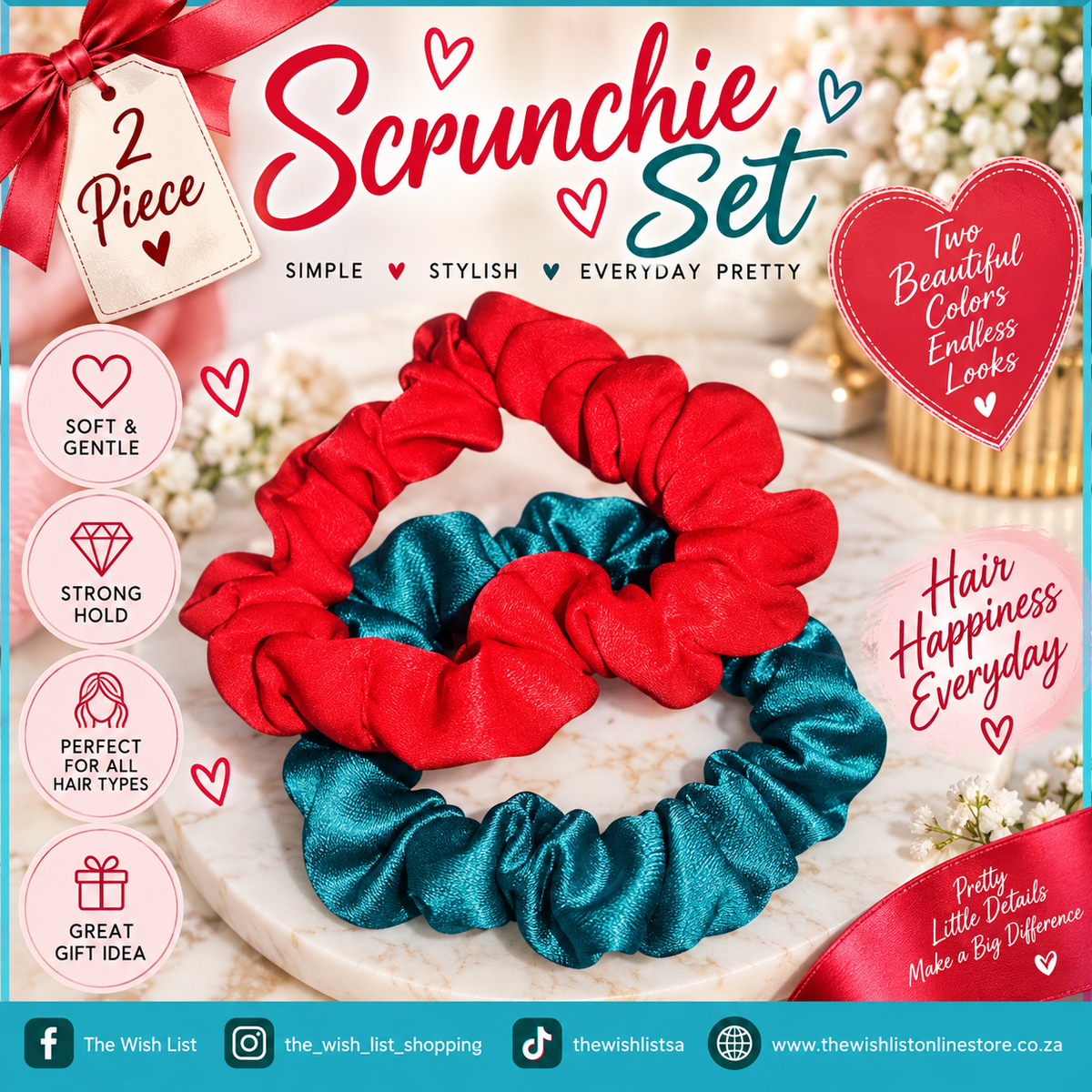 2pcs Solid Vibrant colors Scrunchie Casual For Daily Use
