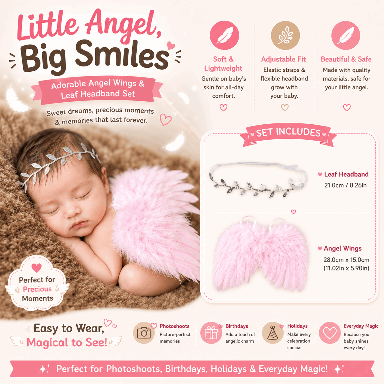 Flower Headband And Feather Wings Baby Photography Prop.- Baby shower gift
