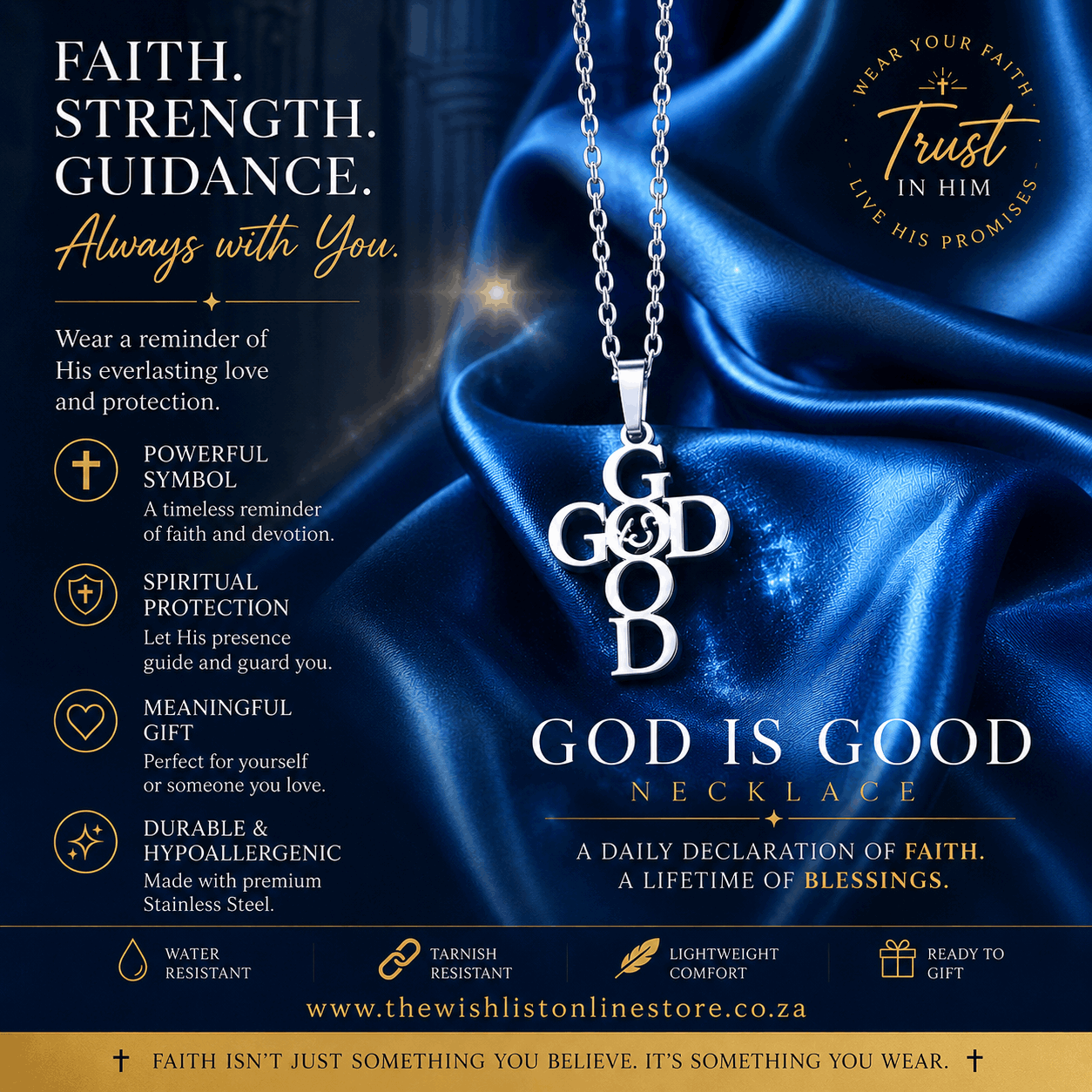 God is Good  Lettering Cross Necklace Pendants - Religious Stainless Steel