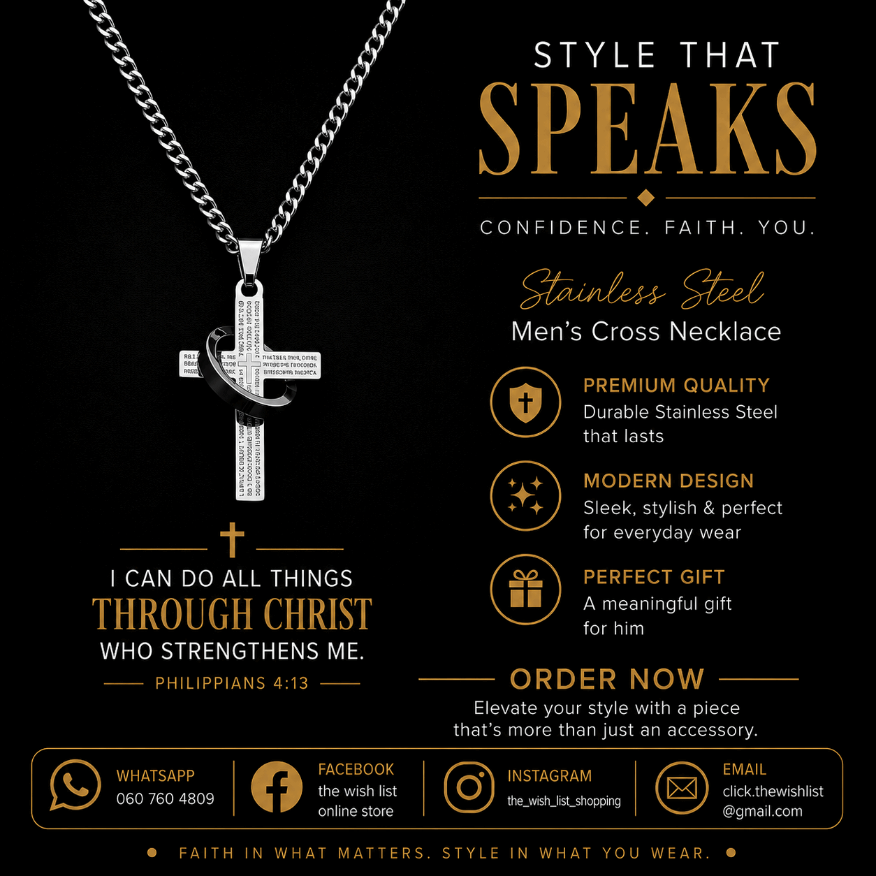 Men's Stainless Steel with wording and Crown