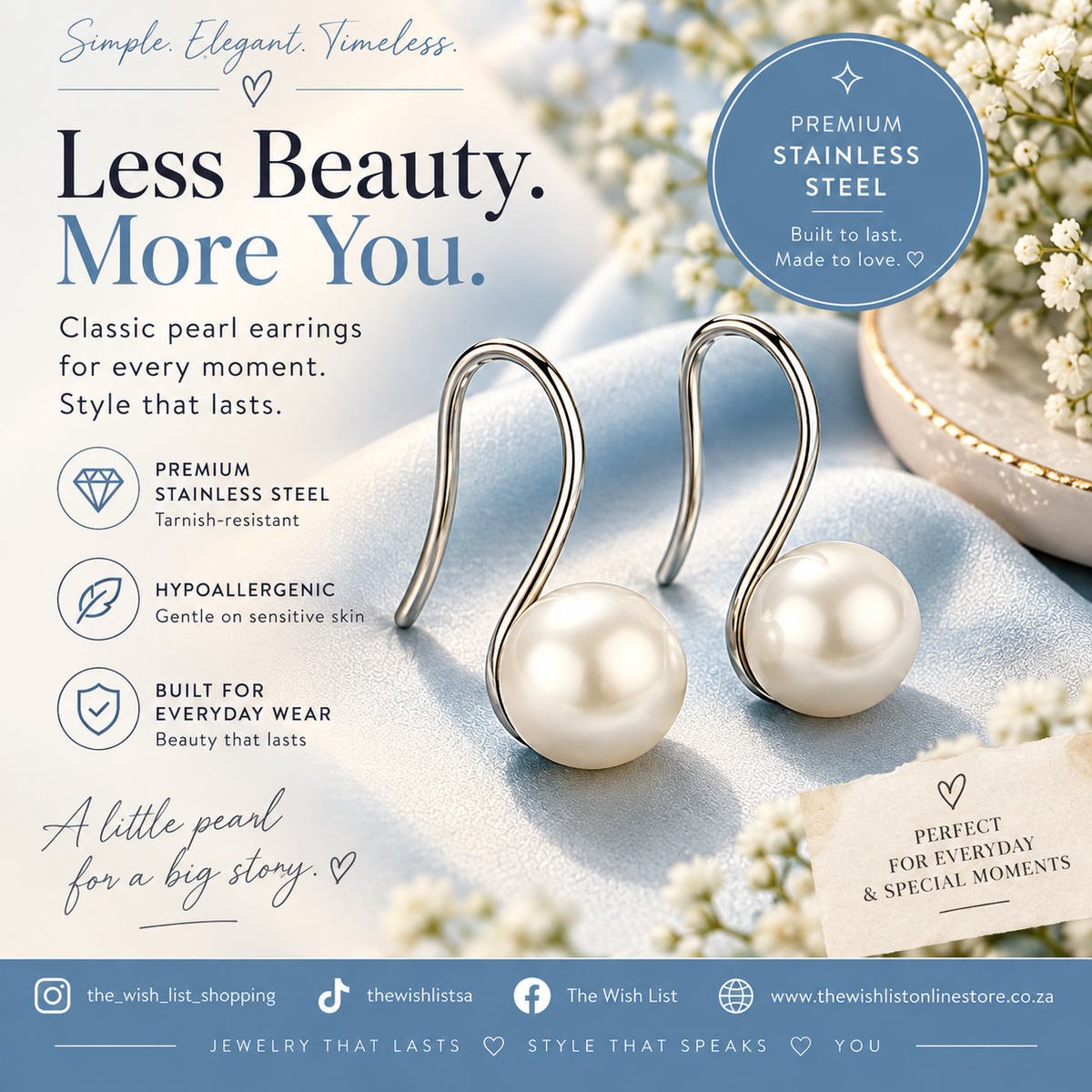 Classic Pearl Drop Earrings – Premium Stainless Steel