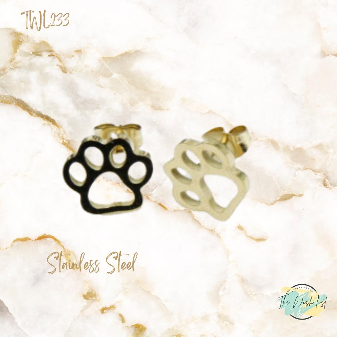 Paw design Stainless steel stud earrings - Gold, Silver, Black