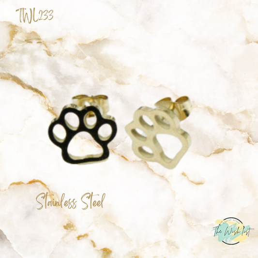 Paw design Stainless steel stud earrings - Gold, Silver, Black