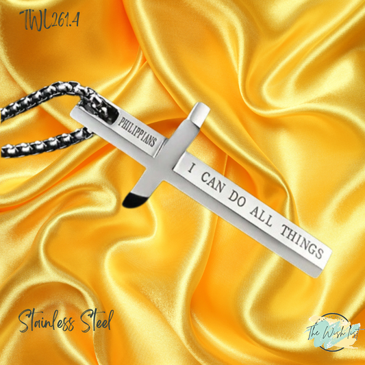 Cross Pendant Necklace With Slogan I Can Do All Things Necklace for Men - Stainless Steel