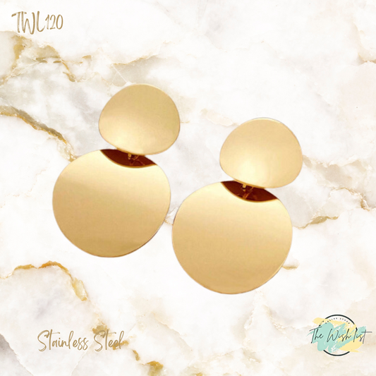Classic Round Golden Drop Earrings- Stainless Steel
