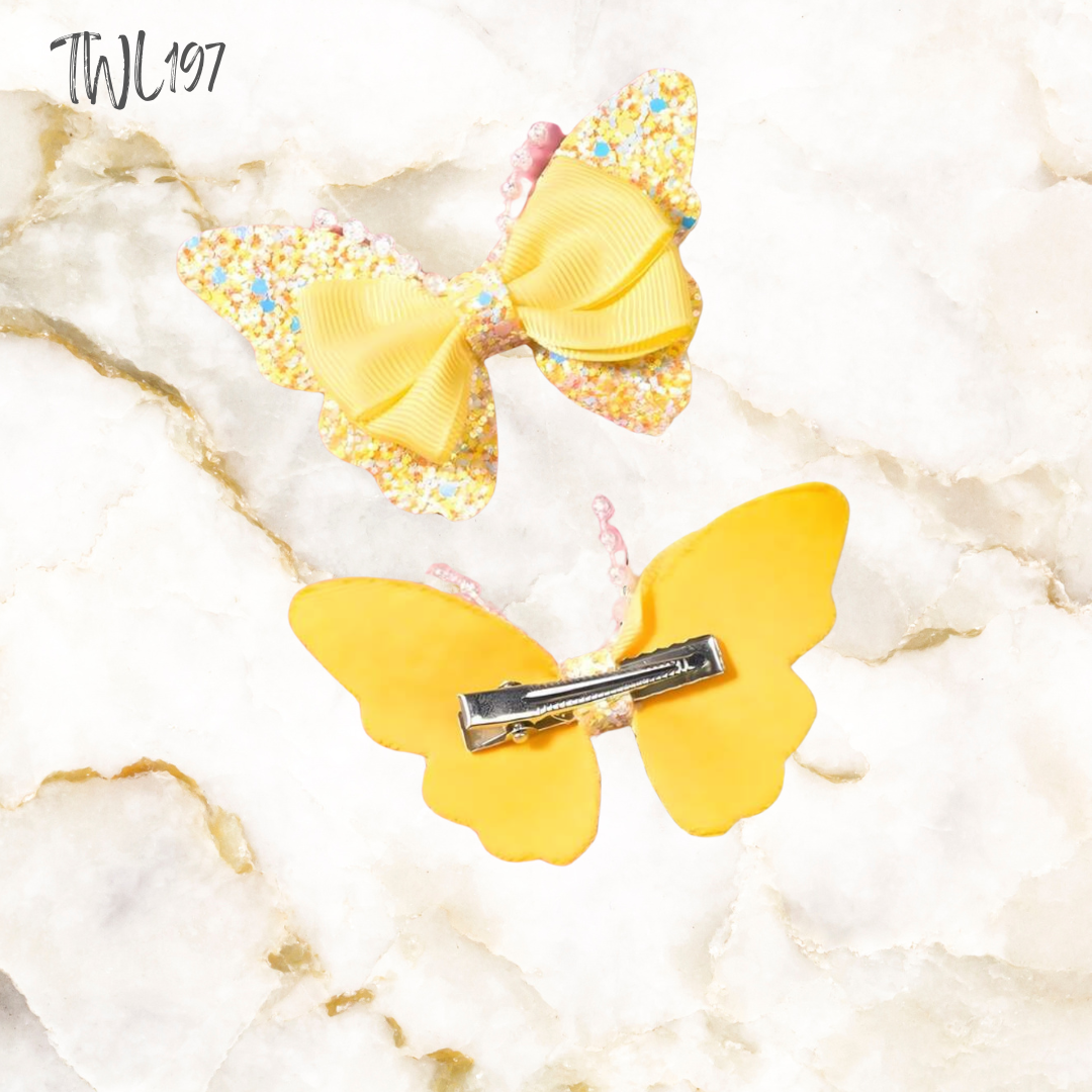 Girls Glitter Butterfly with pearls hair clip