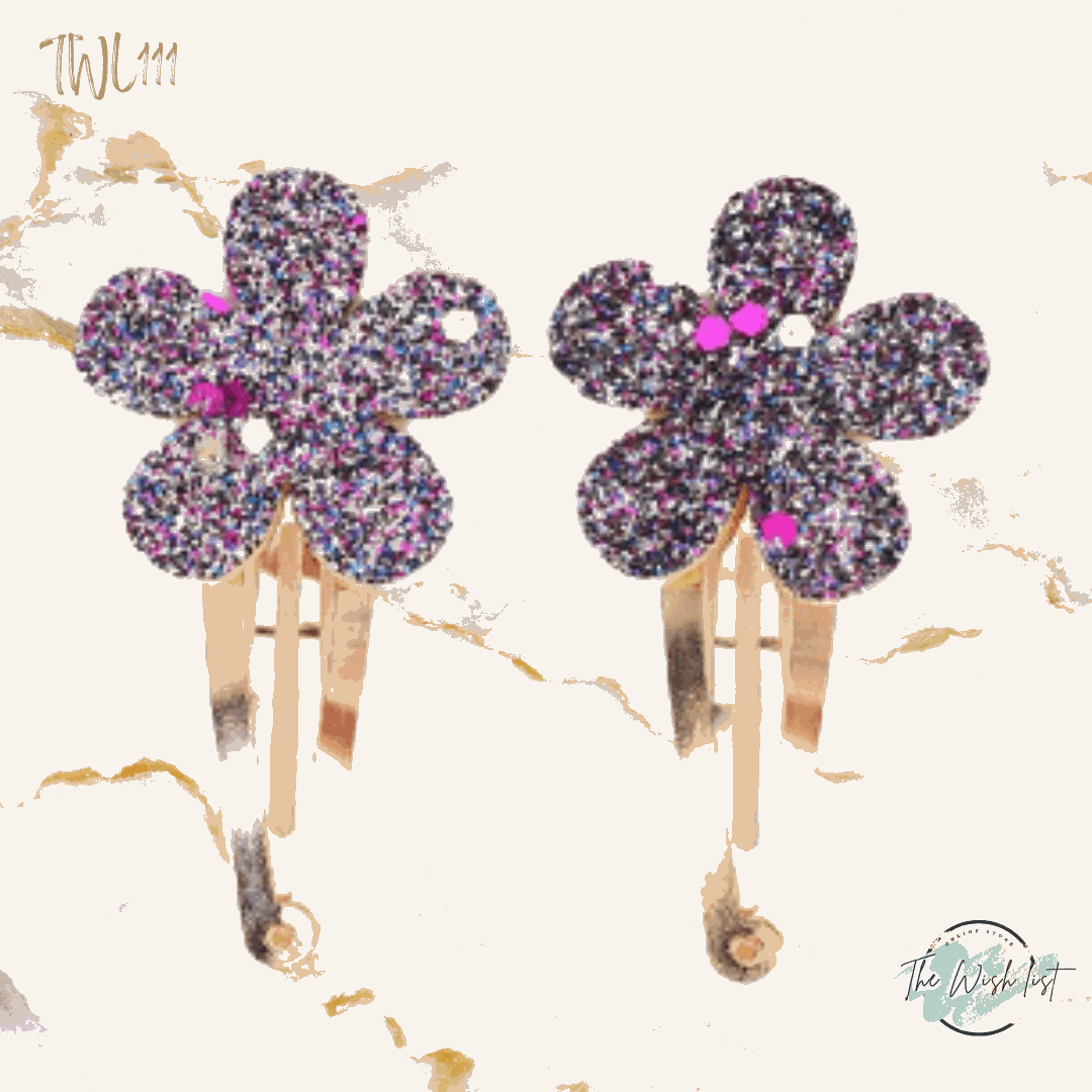 2 Pce Gradient Glitter Hair Clips, Simple And Sweet Style