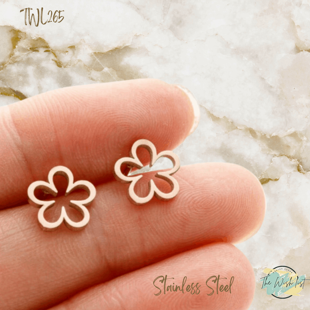 Flower Stainless Steel Stud earrings- Black, Rose gold, Gold, Silver