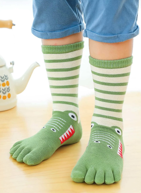 Toddler Boys Striped & Cartoon Graphic Toe Socks/ Crocodile Toe Socks