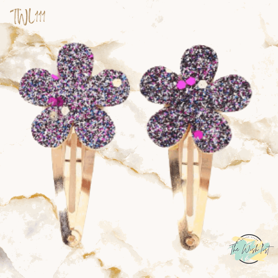 2 Pce Gradient Glitter Hair Clips, Simple And Sweet Style