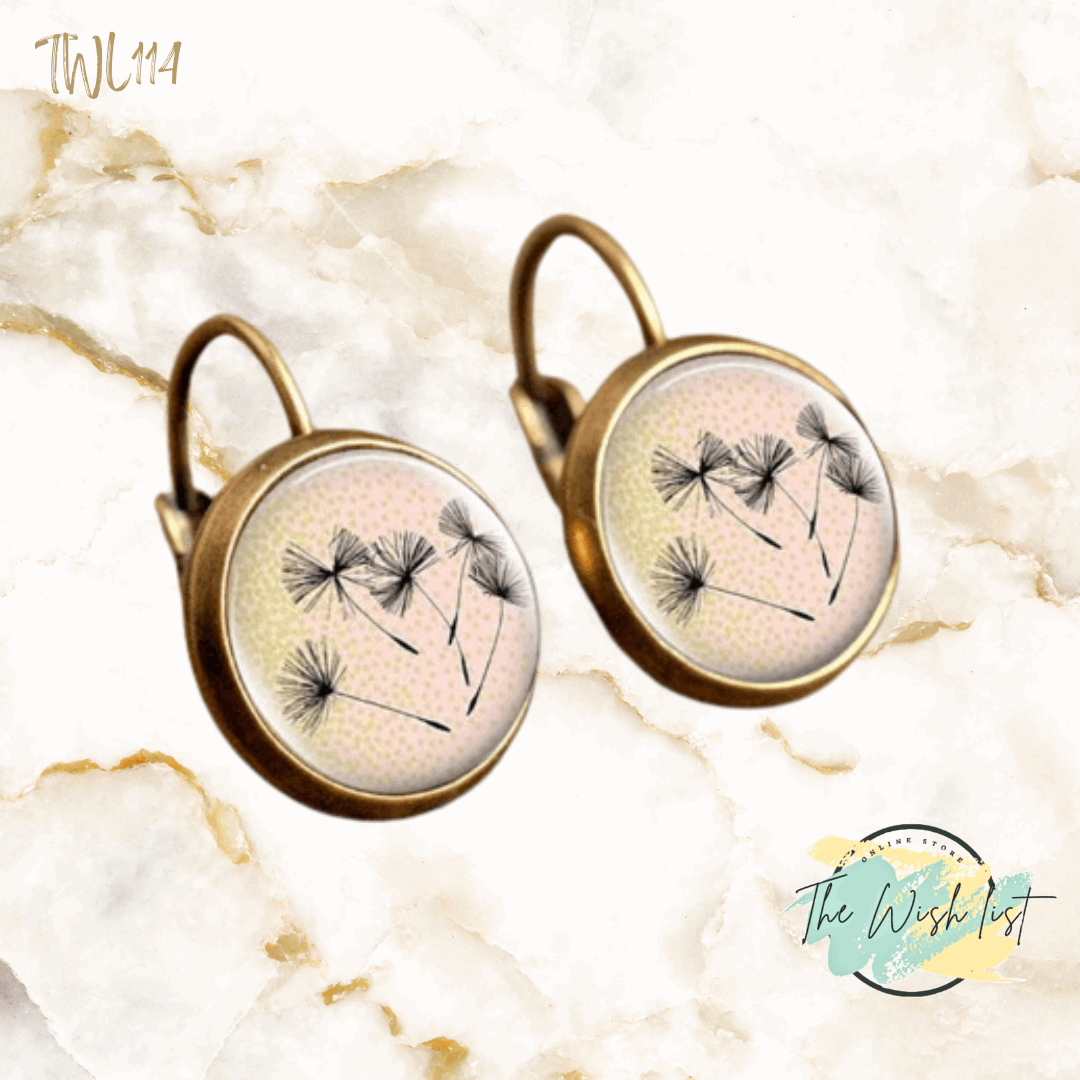Dandelion pattern round earrings, copper jewelry