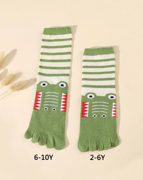 Toddler Boys Striped & Cartoon Graphic Toe Socks/ Crocodile Toe Socks