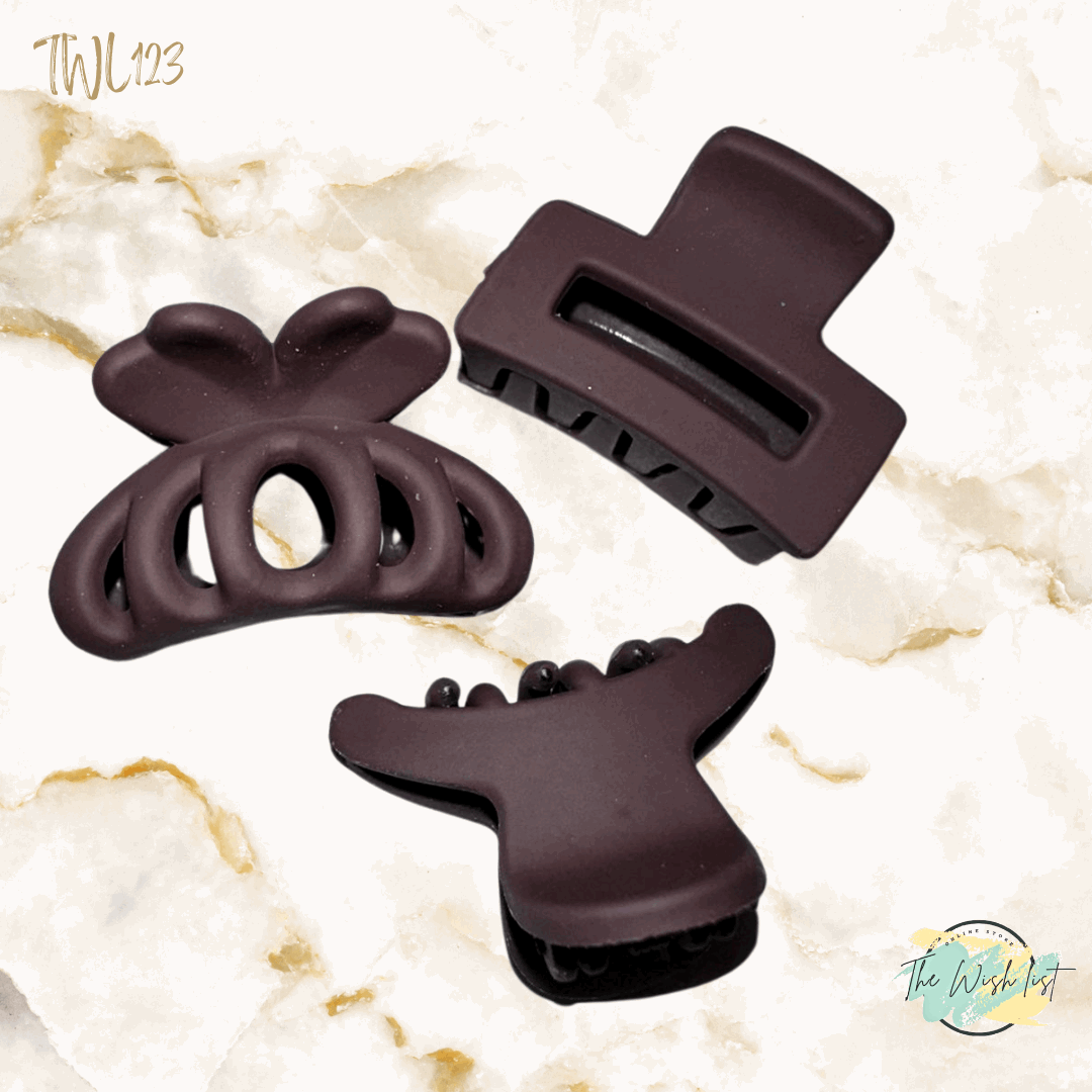 3Pce Solid Matte hair claw, Flower Claw, Plastic small claw