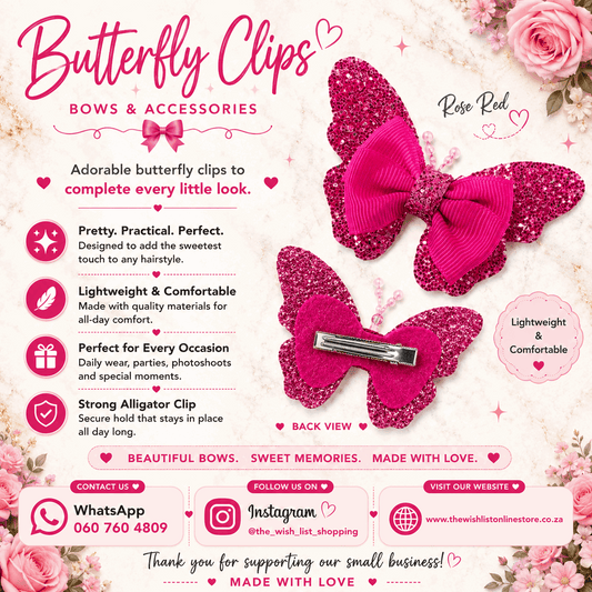 Girls Glitter Butterfly with pearls hair clip