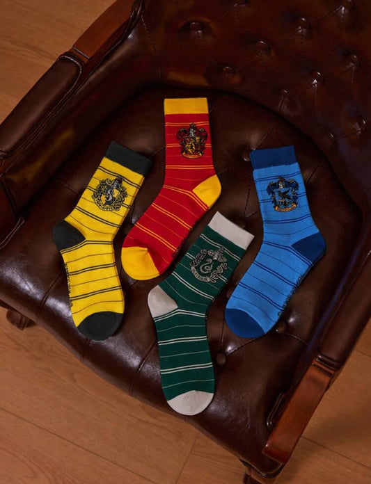 HARRY POTTER 4 Houses Women Badge And Stripe Pattern Color Block Mid-Calf Socks, Pack Of 4