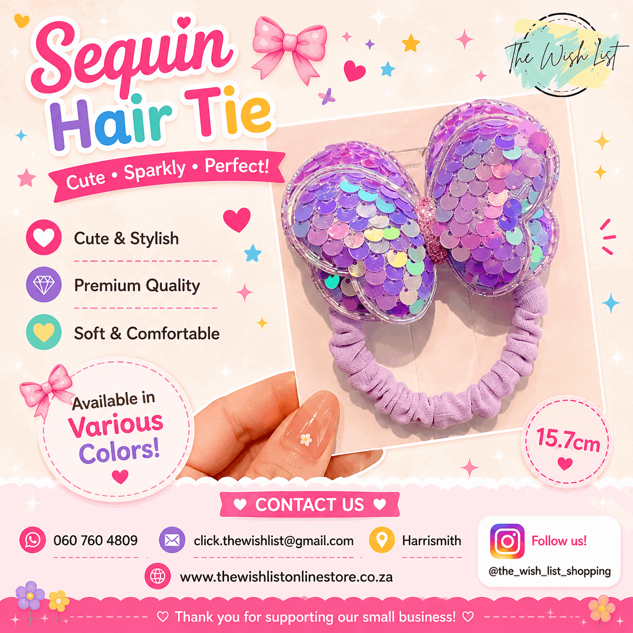 Butterfly Sequin Hair tie for Girls - Large