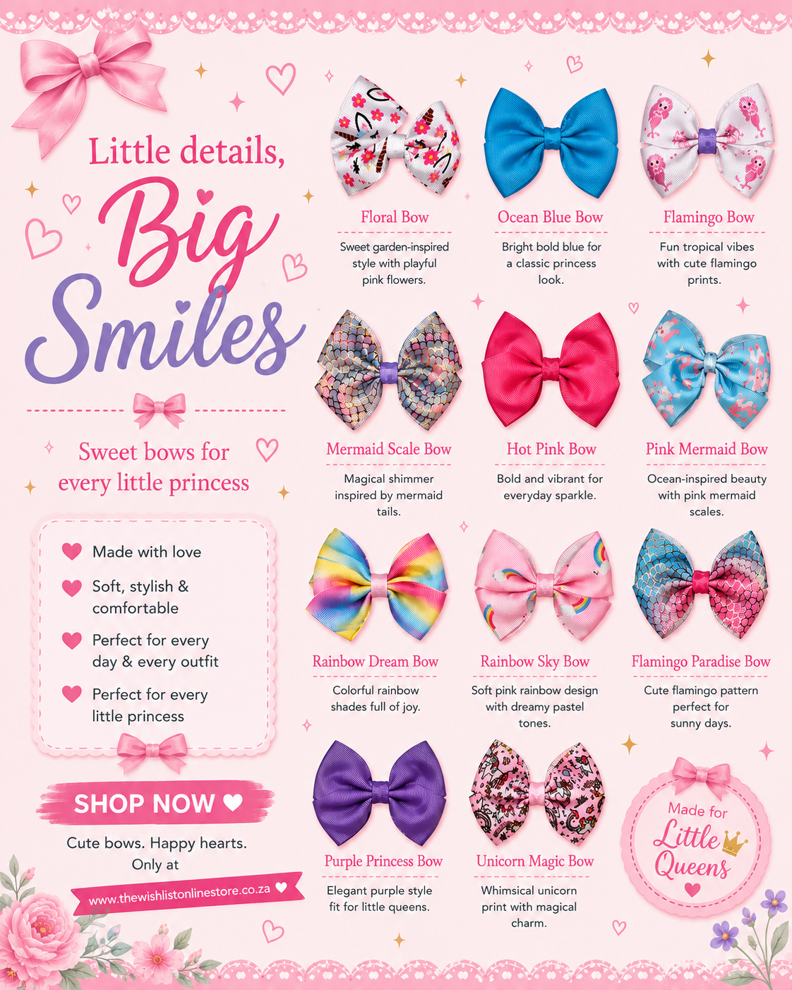 Girl's assorted Ribbon Print Medium Bow Decor Hair Clip.