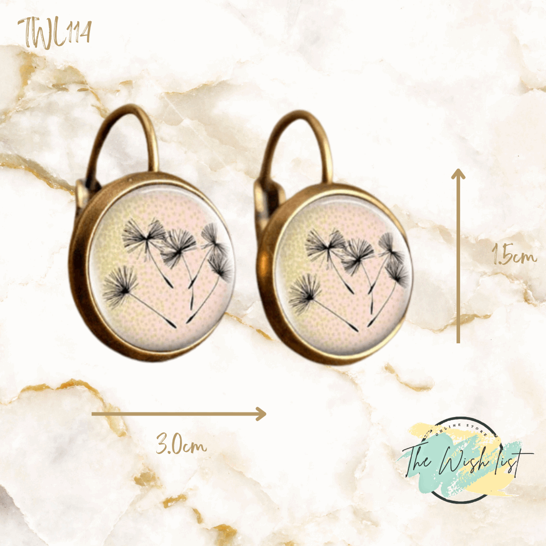 Dandelion pattern round earrings, copper jewelry