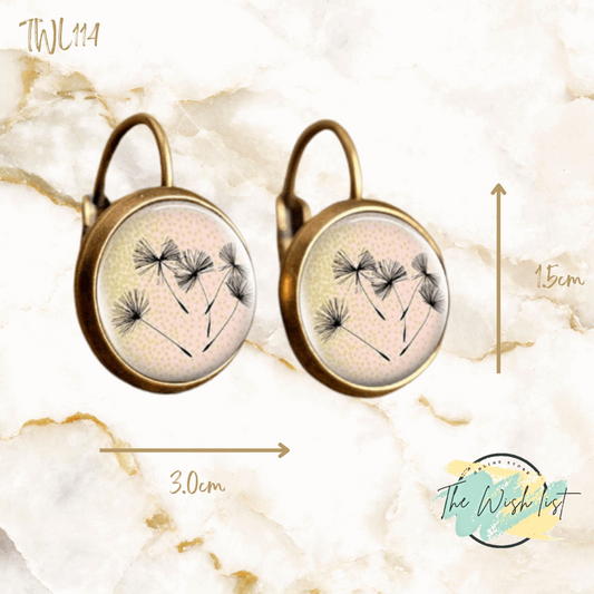 Dandelion pattern round earrings, copper jewelry