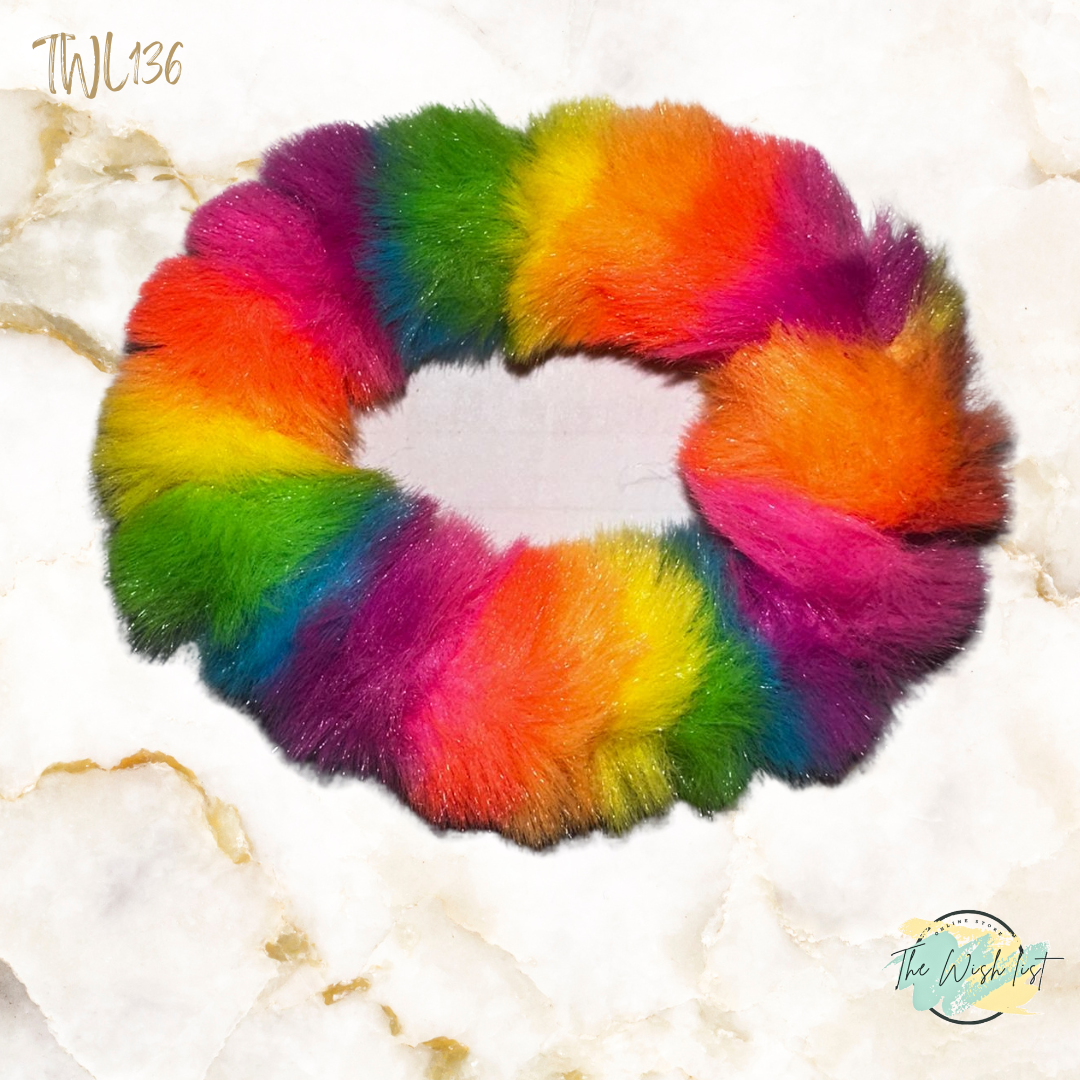 Neon Bright Block Colored Fluffy Scrunchies
