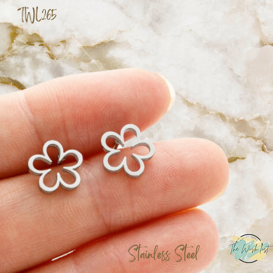 Flower Stainless Steel Stud earrings- Black, Rose gold, Gold, Silver
