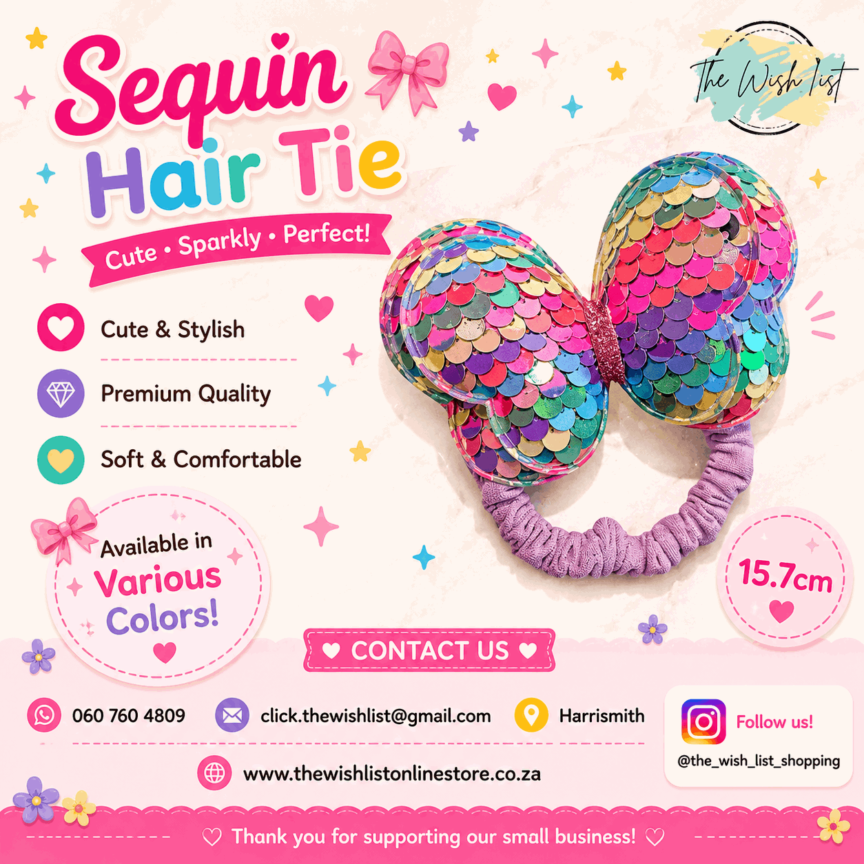 Butterfly Sequin Hair tie for Girls - Large
