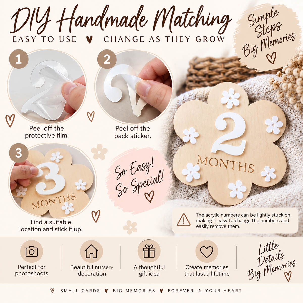 Newborn Baby Monthly Milestone Wooden Flower Plaque For 1-12 Months Birthday Photography Props Baby Shower Gifts