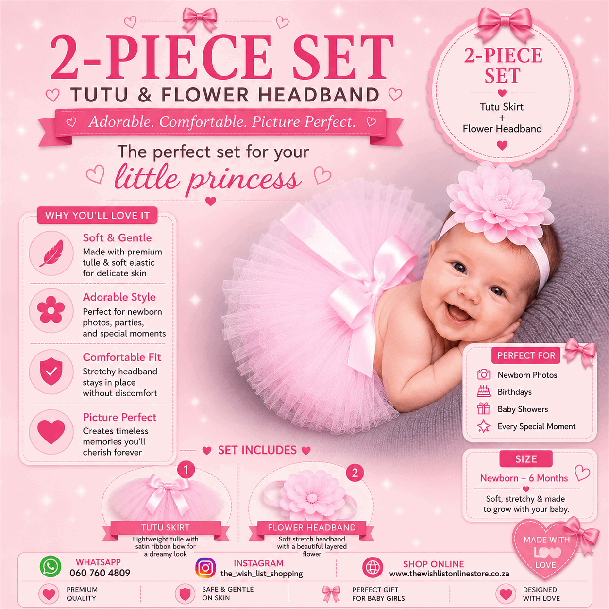 Newborn Baby Girls' Birthday Tutu Dress & Headband Set baby Shower Gifts -2Pcs