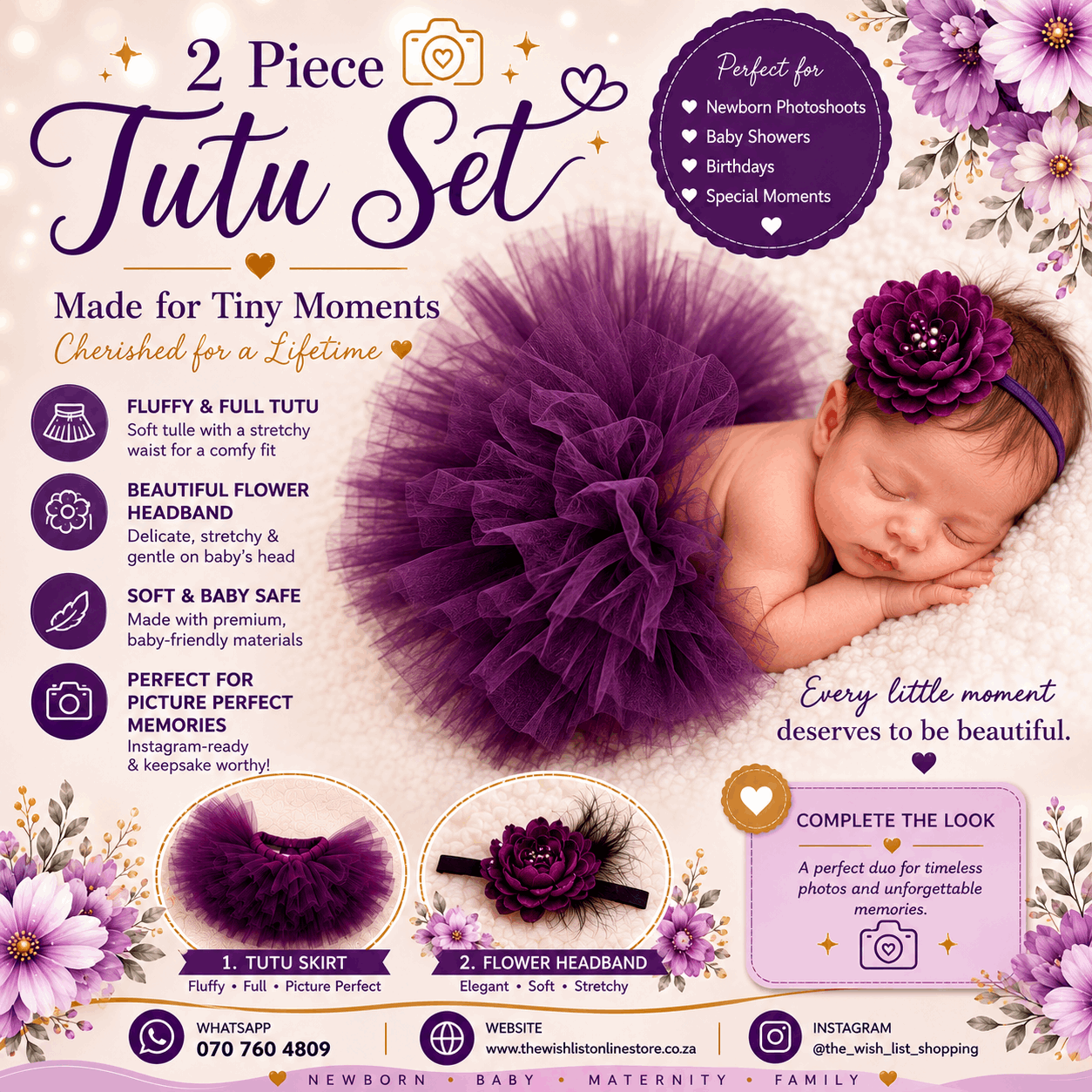 Newborn Baby Girls' Birthday Tutu Dress & Headband Set baby Shower Gifts -2Pcs Purple