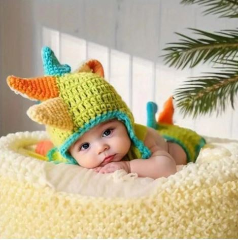 Baby Cartoon Dinosaur Shaped Newborn Photography Outfits, Baby Knitted Photo Props