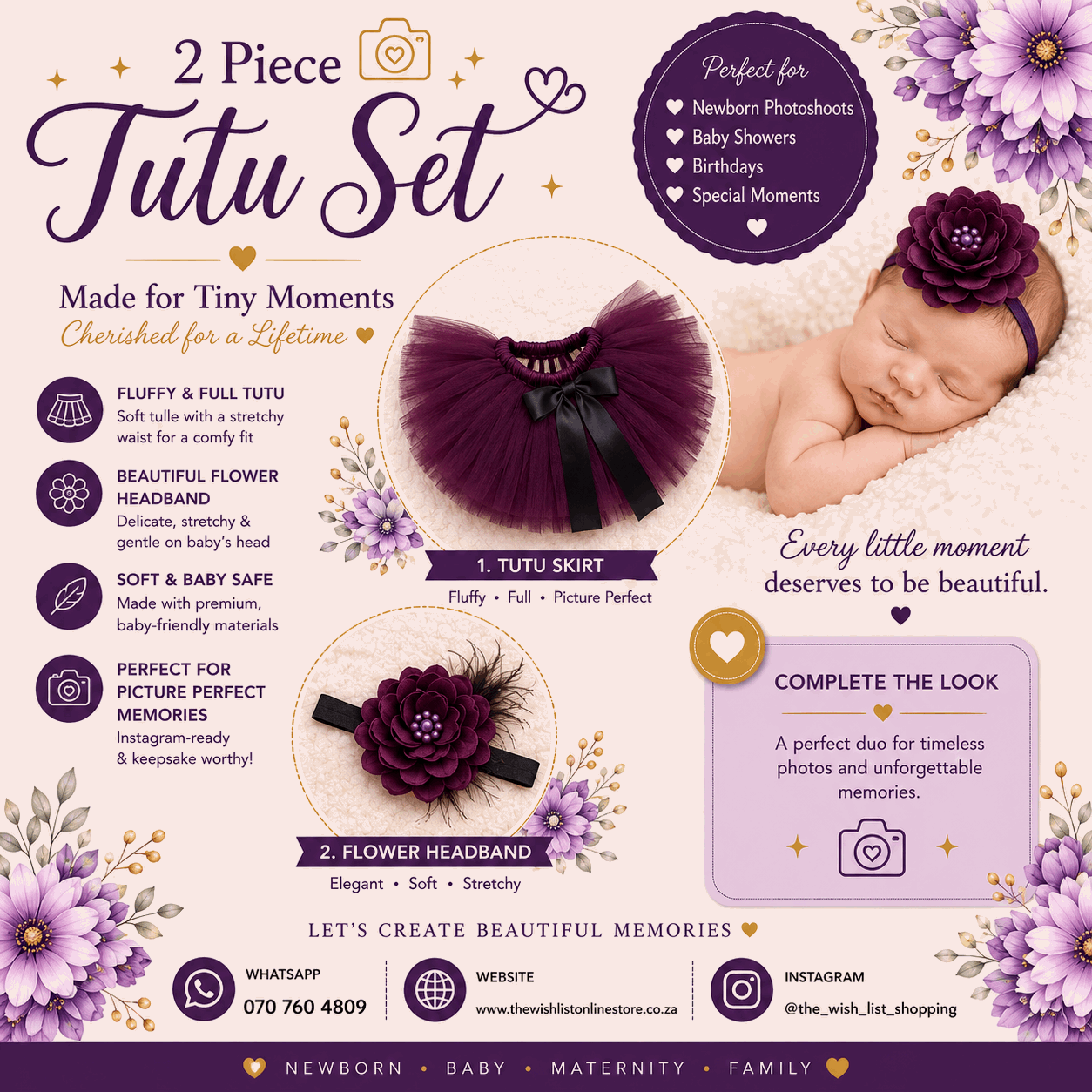 Newborn Baby Girls' Birthday Tutu Dress & Headband Set baby Shower Gifts -2Pcs Purple
