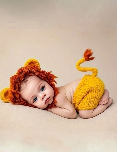 Baby Cartoon Lion Shaped Newborn Photography Outfits, Baby Knitted Photo Props