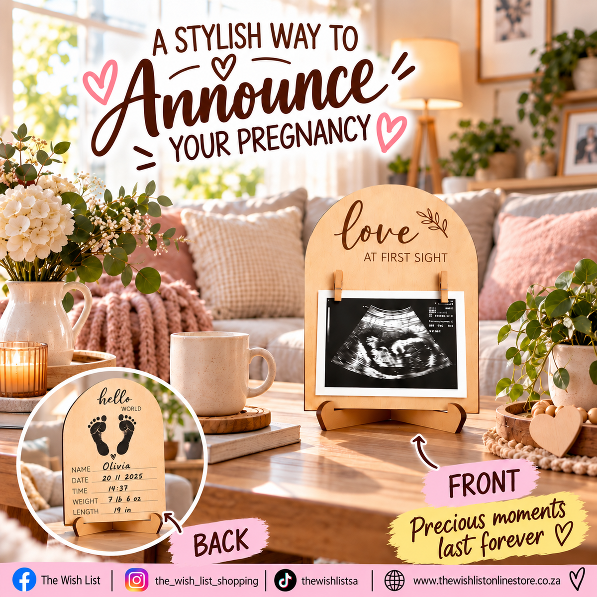 Wooden Ultrasound Photo Frame For Pregnancy Announcement Or Baby Birth Decoration - Double Sided