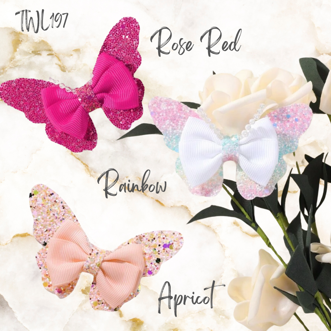 Girls Glitter Butterfly with pearls hair clip