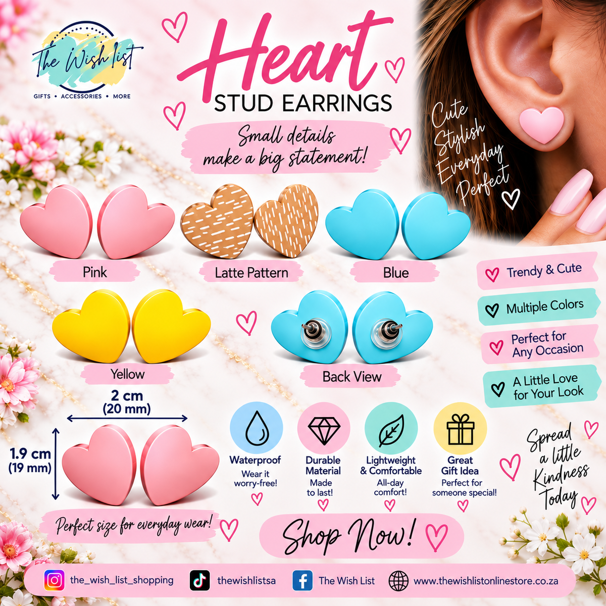 Heart Stud Earrings - Assorted colors