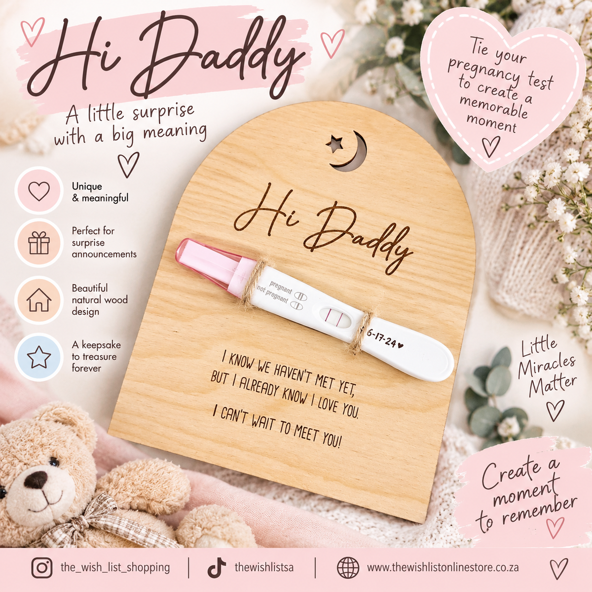 Pregnancy Announcement For Dad- Hi Daddy Pregnancy Test Keepsake -Wooden