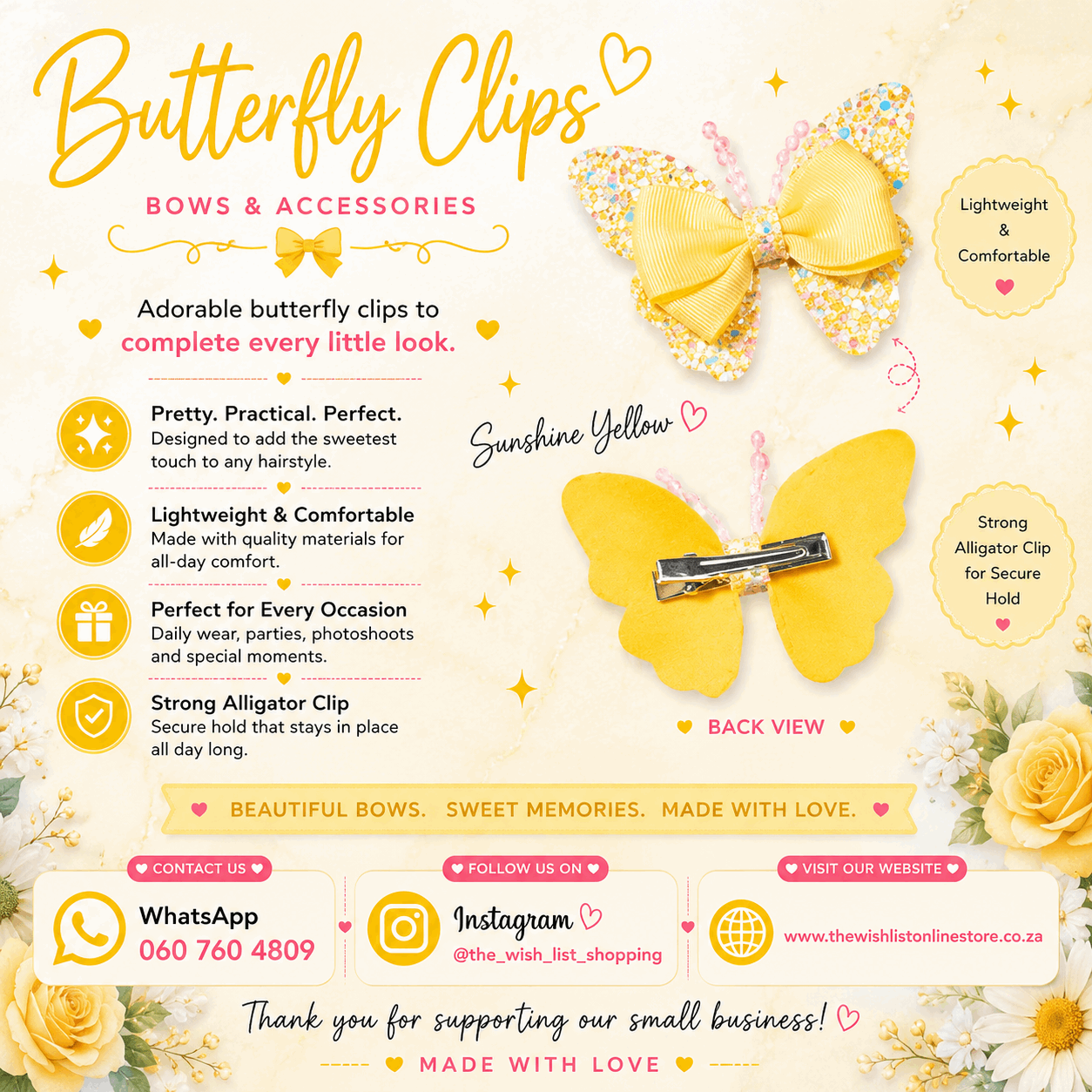 Girls Glitter Butterfly with pearls hair clip