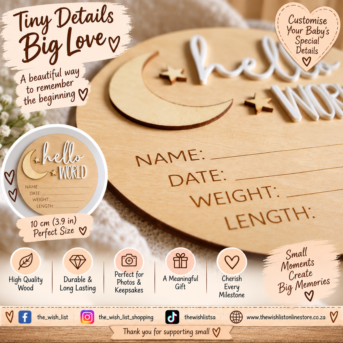 1pc Moon & Star Wooden Baby Monthly Milestone Plaque, Infant Growth Photo Props, Newborn
