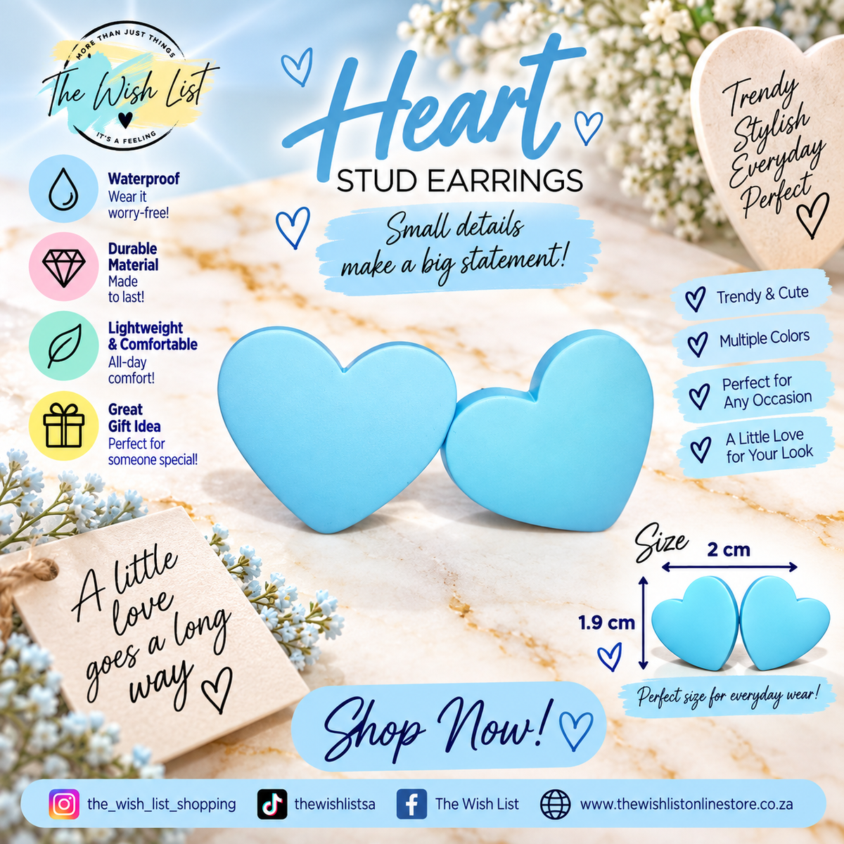Heart Stud Earrings - Assorted colors