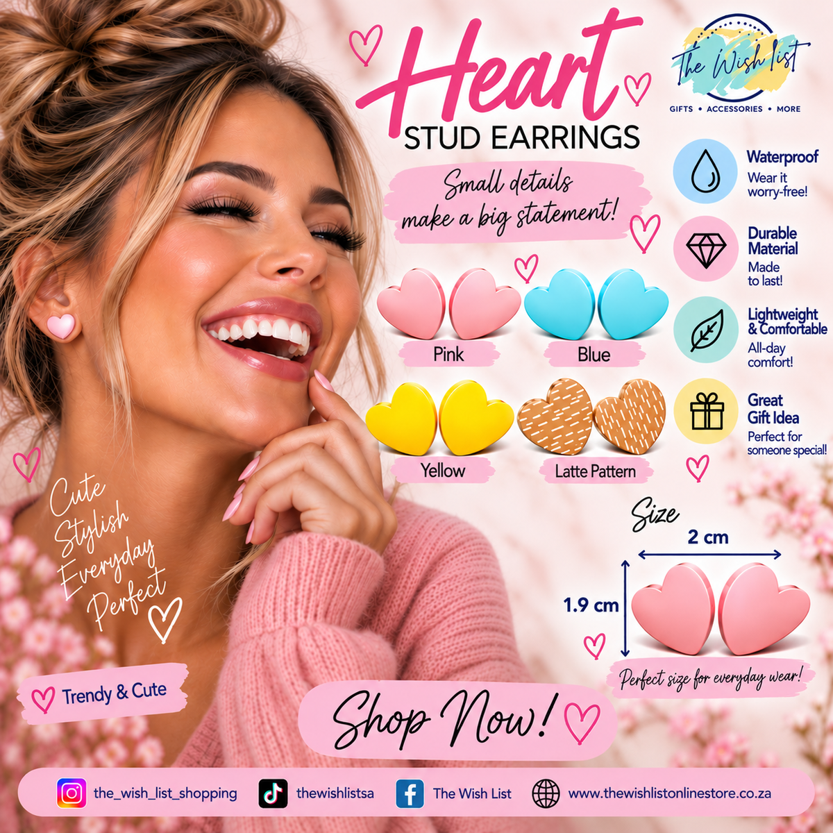 Heart Stud Earrings - Assorted colors