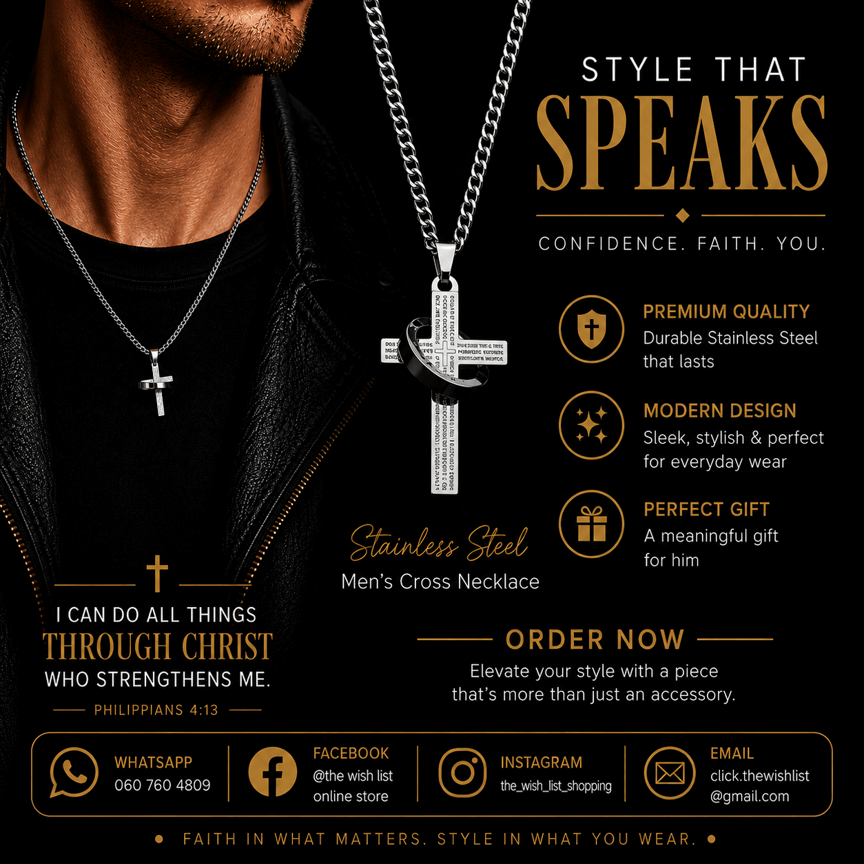 Men's Stainless Steel with wording and Crown