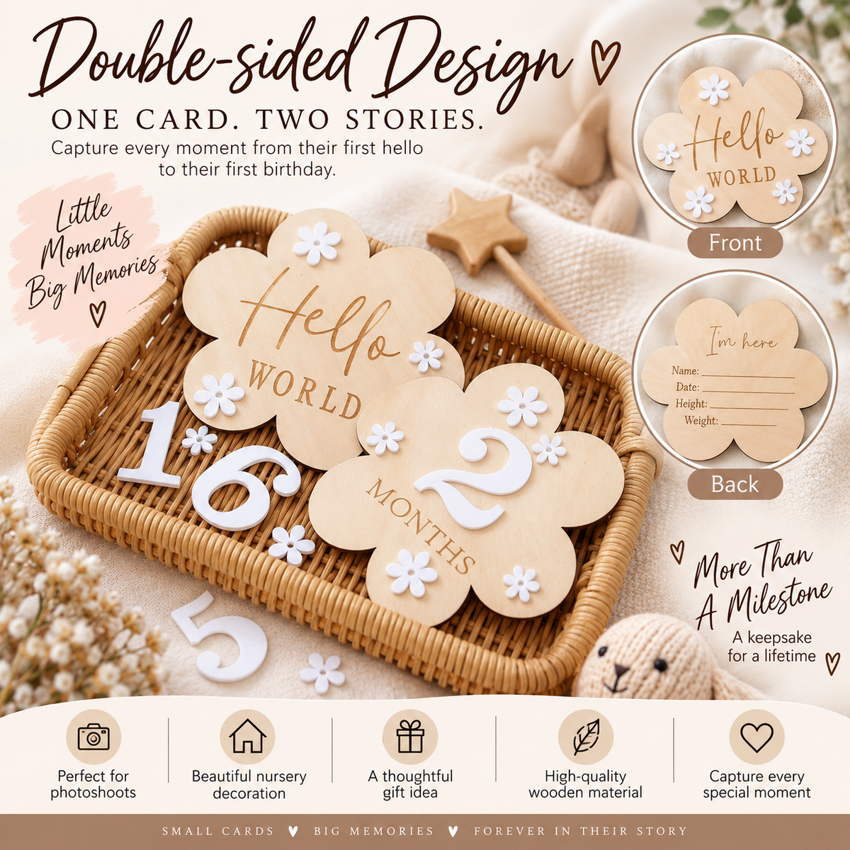 Newborn Baby Monthly Milestone Wooden Flower Plaque For 1-12 Months Birthday Photography Props Baby Shower Gifts