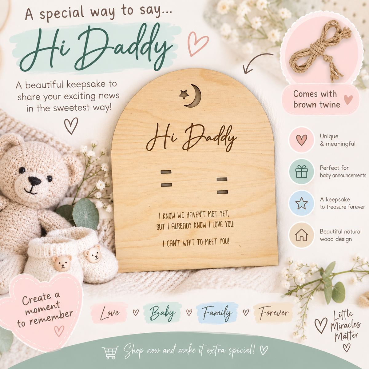 Pregnancy Announcement For Dad- Hi Daddy Pregnancy Test Keepsake -Wooden