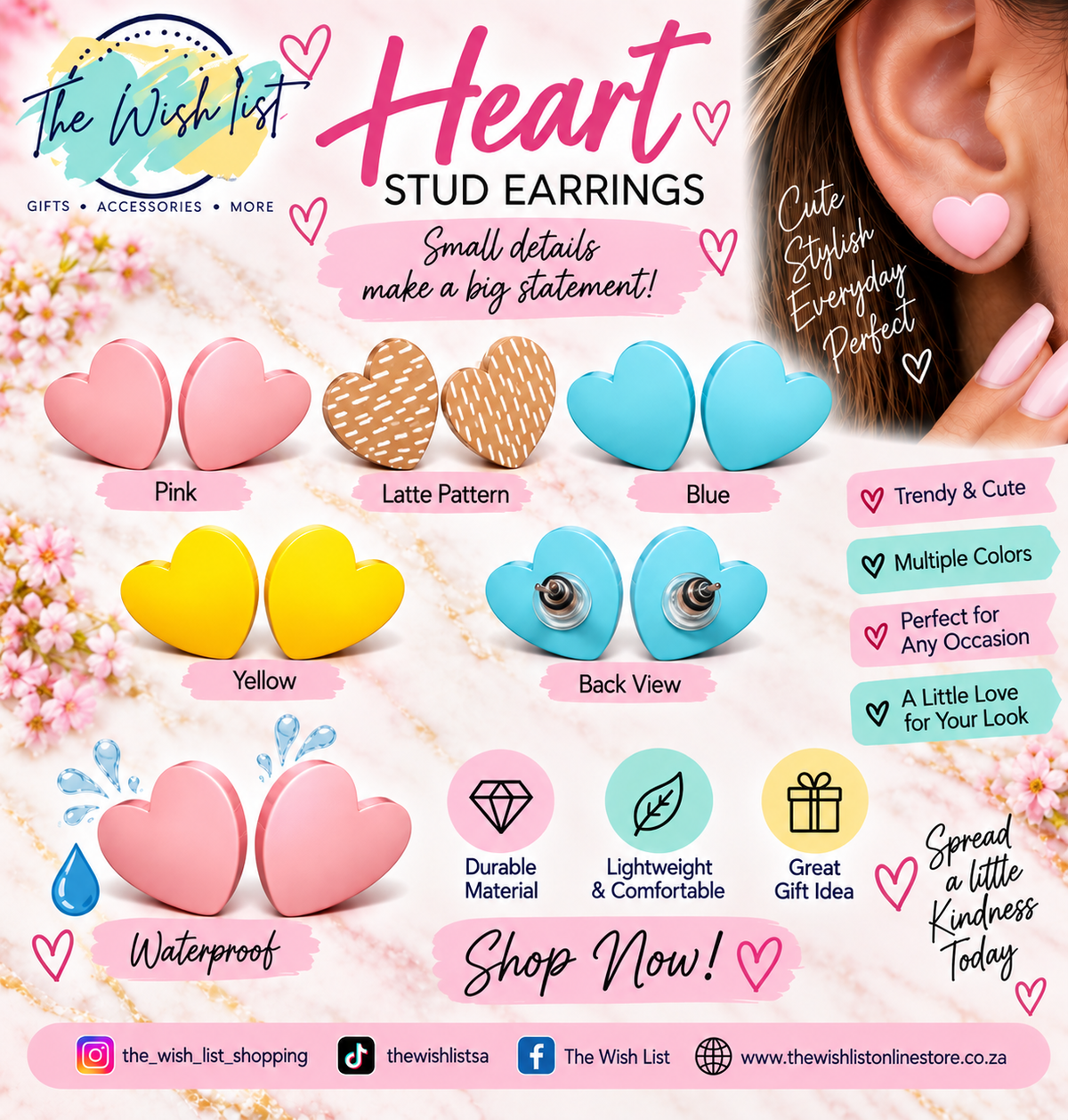 Heart Stud Earrings - Assorted colors