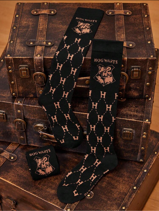 HARRY POTTER Letter And Badge Pattern Black Over-The-Knee Socks
